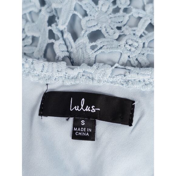 Lulus Romance Language Blue Floral Crochet Lace Mini Dress Backless Size Small - Picture 7 of 9